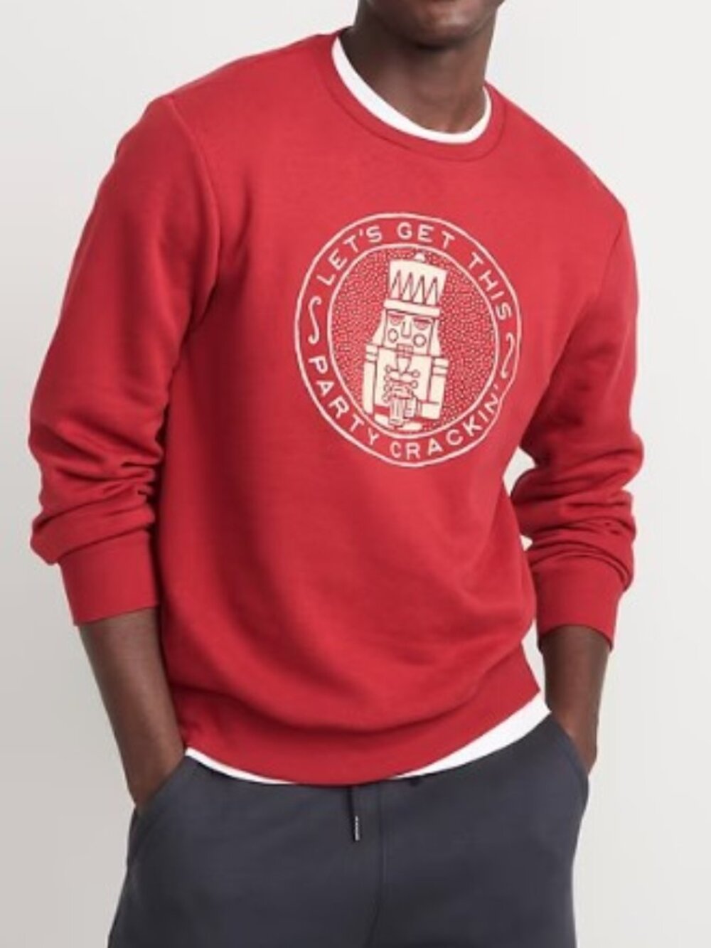 Old Navy Let's Get This Party Crackin Pullover Sweatshirt Maroon Mens Medium NWT